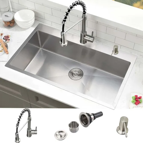 Miniatura 15 de Fregadero de cocina de cascada negro de 30 pulgadas con grifo extraíble, fregadero de cascada de 30 x 18 pulgadas, pantalla digital negra