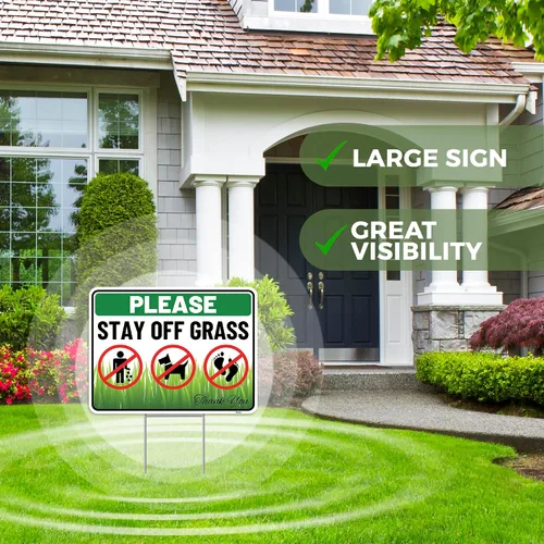 Miniatura 4 de 2 carteles con estaca, 12 x 9 pulgadas, plástico corrugado, con texto en inglés "Keep Off Dont Walk on Grass - No Dog Pooping Peeing Curb Your Dog