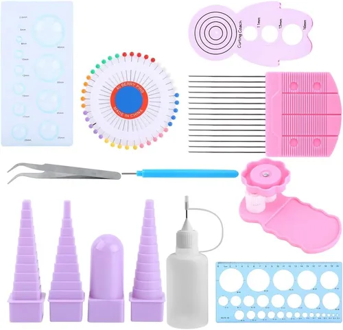 Kit de herramientas de quilling, 11 en 1 Kit de herramientas de papel para manualidades de papel, crimpadora, peine de regla, juego de borde, diseño