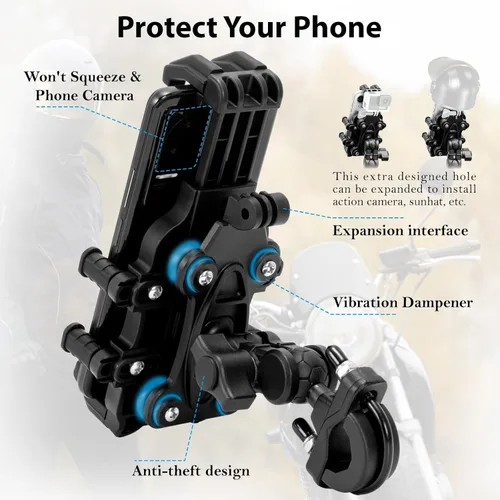 Miniatura 6 de EMERK Soporte para Teléfono de Motocicleta - [Amortiguador de Vibración Dual] [Anti-Vibración Anti-Robo] Soporte para Teléfono de Bicicleta, Cuna