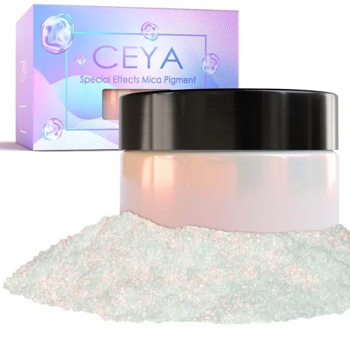Miniatura 16 de Ceya Polvo de Mica de Interferencia, 50g/1.8oz Polvo de Uñas Cromado Blanco Hielo, Pigmento de Efecto Perlescente de Cambio de Color de Grado