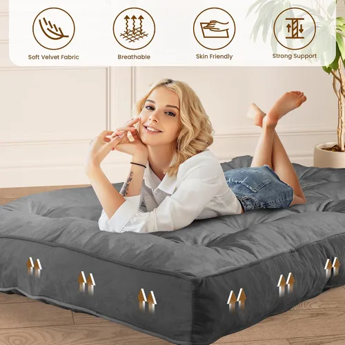 Miniatura 7 de Colchón futón de 8 pulgadas, tamaño Queen, 60 x 80 pulgadas, sofá cama de futón grueso para adultos, colchón futón de terciopelo relleno de espuma