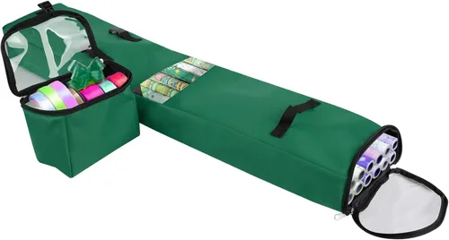 Miniatura 2 de TITA-DONG Bolsa de almacenamiento de papel de regalo de 48 pulgadas, contenedor de almacenamiento extra largo de Navidad con pequeñas cintas Verde