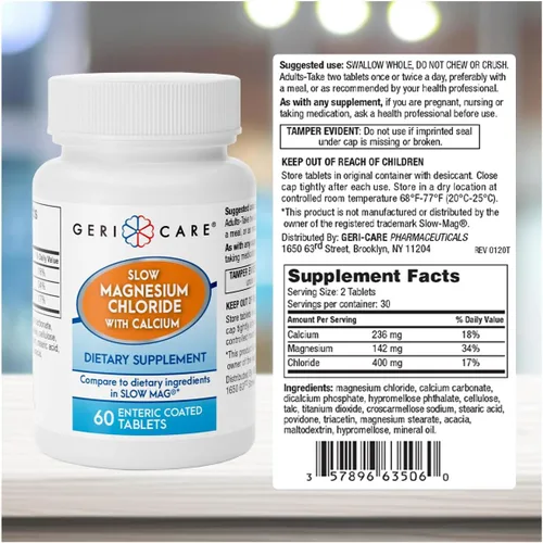 Miniatura 3 de Gericare Cloruro de magnesio lento Tabletas de calcio de Geri-Care Suplemento nutricional Botella de 60 unidades (paquete de 1)