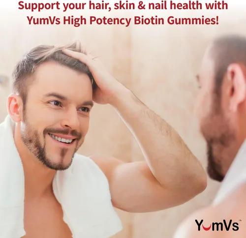 Miniatura 4 de YUM-V's Gomitas de biotina – Vitaminas de biotina de alta potencia 5,000 mcg – Vitaminas naturales para el cabello sabor frambuesa – Gomitas Kosher