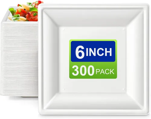 Miniatura 9 de Platos de papel cuadrados, platos de papel de 6 pulgadas, paquete de 100 platos de postre compostables ecológicos, pequeños platos desechables
