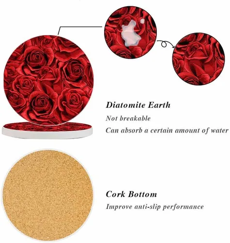 Miniatura 4 de oFloral Juego de 2 posavasos de rosas rojas para bebidas, romance de flores, noble, elegantes como tazas de fuego, para decoración del hogar, 4 Rosa