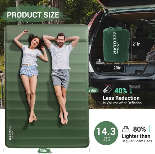 Miniatura 7 de Elegear CumbreX™ Air & Foam Self Inflating Sleeping Pad, Built-in Electric Pump 4" Ultra-Thick Memory Foam Camping Mattress with Pillow Double