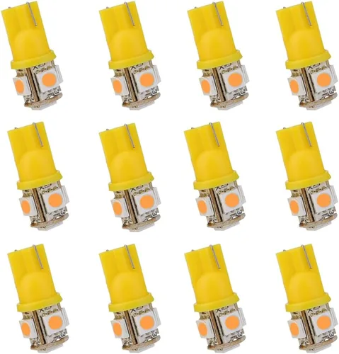 Paquete de 12 focos LED ámbar de repuesto, stock # 194 T10 168 2825 W5W 175 158, foco LED 5050 5 SMD, luz de 12 voltios para interior de automóvil,