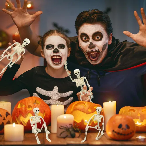 Miniatura 6 de CAMIRUS Paquete de 5 decoraciones de esqueleto de Halloween, mini esqueletos de cuerpo completo de 16 pulgadas con articulaciones articulables