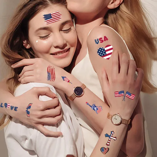 Miniatura 3 de Tatuaje temporal del 4 de julio, 10 hojas de calcomanías impermeables para el Día de la Independencia, bandera estadounidense, sombrero de águilas