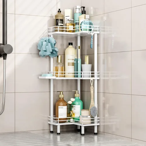 Miniatura 14 de HapiRm Organizador de ducha esquinero de pie, organizador de ducha de 2 niveles con soporte para jabón, organizador de pie de baño a prueba de óxido