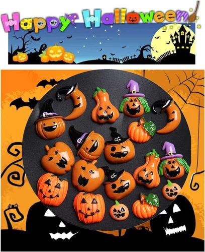 Miniatura 6 de 32 dijes de resina para Halloween, calabaza, brujas, manzana, cuentas de espalda plana, cabujones, adornos de plástico para hacer joyas, disfraces