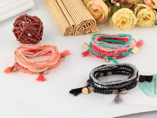 Miniatura 6 de MILACOLATO 6 Juegos de Pulseras de Cuentas Bohemias Multicapa Apilables Pulseras Elásticas Cómodas Pulseras de Dijes Bohemias Multicolor