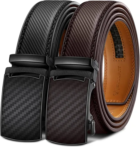 Miniatura 11 de BULLIANT - Paquete de 2 cinturones de cuero con trinquete para hombre, ajustables, corte de 1 3/8 para un ajuste perfecto, regalo para hombre
