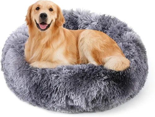 Miniatura 20 de NOYAL Cama Calmante en Forma de Rosquilla para Perros Pequeños a Medianos y Gatos - Cama para Mascotas de Felpa de Piel Sintética Anti-Ansiedad