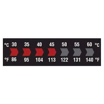 Digi-Sense Etiqueta de Temperatura Horizontal Reversible de 7 Puntos, Negro/Rojo, 30-60°C/86-140°F; 10/Paquete