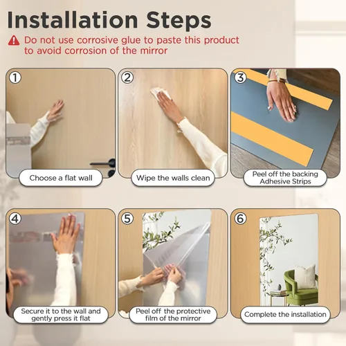 Miniatura 7 de iCAGY Espejo acrílico de cuerpo completo, espejo de pared autoadhesivo inastillable, ultrafino, 0.06 pulgadas, ligero para gimnasio en casa