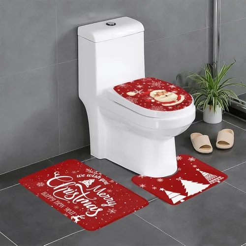 Miniatura 14 de Juego de 3 alfombras de baño con diseño de tulipanes rosados con fondo de madera, antideslizantes, con patrón de resorte, extra suaves y absorbentes