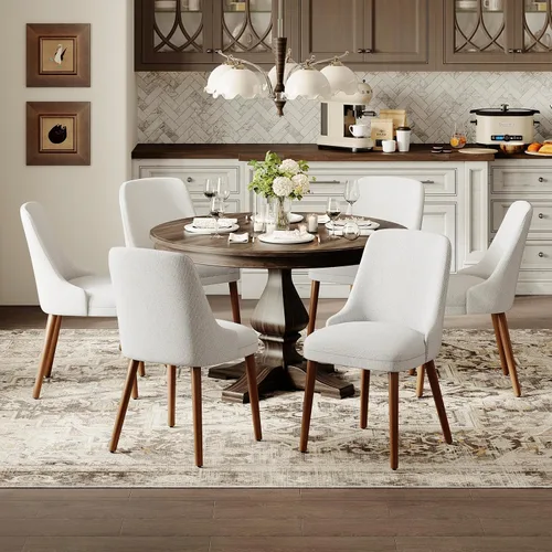 Miniatura 11 de MALOL Juego de 4 sillas de comedor tapizadas con patas de madera, sillas de cocina acolchadas con respaldo alto para comedor, restaurante y Beige-New