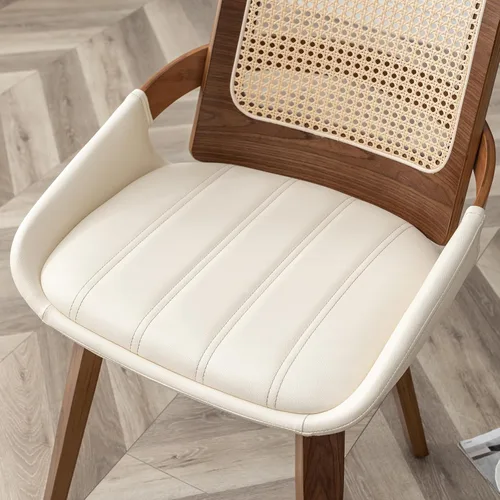 Miniatura 7 de Sillas de comedor de caña – Sillas de comedor modernas de mediados de siglo con marco de madera curvada de nogal, respaldo ergonómico de ratán