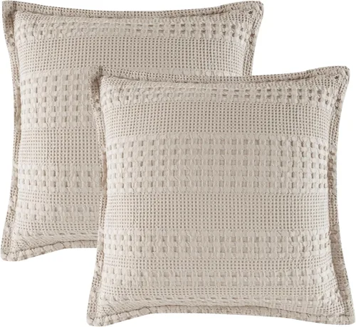 Miniatura 18 de PHF Fundas de almohada con tejido de gofre de 24" x 24", paquete de 2, funda de almohada cuadrada 100% algodón para decoración de ropa de cama, sin
