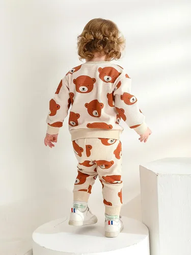 Miniatura 4 de Ropa de bebé niño niño manga larga con estampado de oso + pantalones deportivos