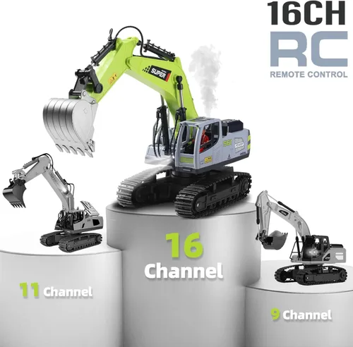 Miniatura 7 de ViRockSign - Excavadora de control remoto de juguete para niños, excavadora de construcción de juguete RC de 16 canales con control de velocidad