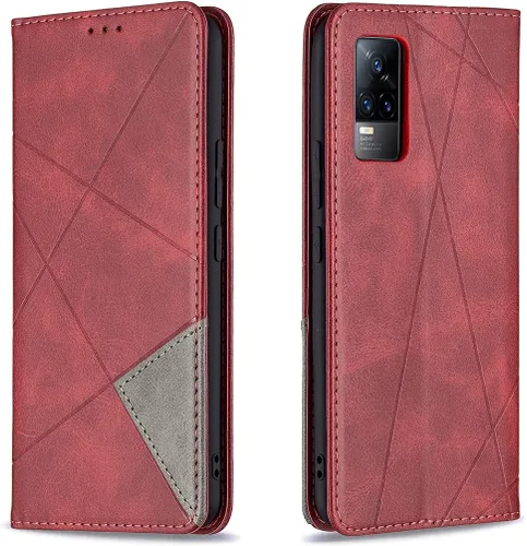 Miniatura 23 de Funda con tapa para Vivo Y11, Y15, Y12 e Y17, diseño de rombos de piel sintética, con función atril, cierre magnético, para Vivo Y11/Y15/Y12/Y17