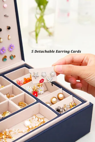Miniatura 164 de Joyero de pendientes para mujeres y niñas, organizador de aretes de 5 capas, caja organizadora de joyas blanca con candado, collares y aretes