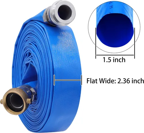 Miniatura 2 de Manguera de Descarga de Bomba de Agua Plana de PVC de 1-1/2" x 25 pies con Conexiones de Orejeta con Pasador de Aluminio, Ensamblaje de Manguera