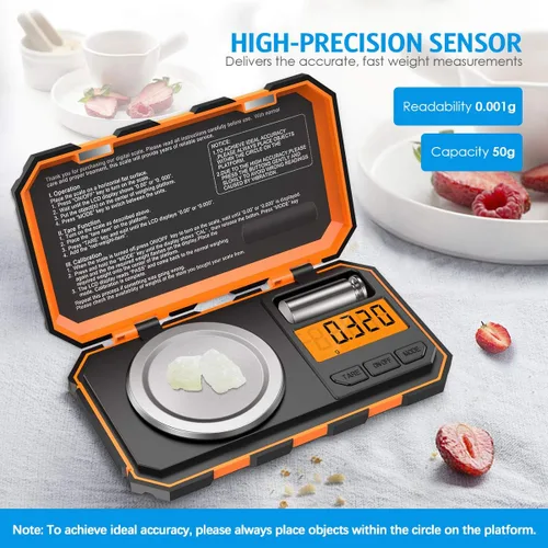 Miniatura 2 de Báscula digital profesional de miligramo, 1.76 oz (actualizada) báscula de joyería de tamaño de bolsillo de alta precisión máxima, báscula Naranja
