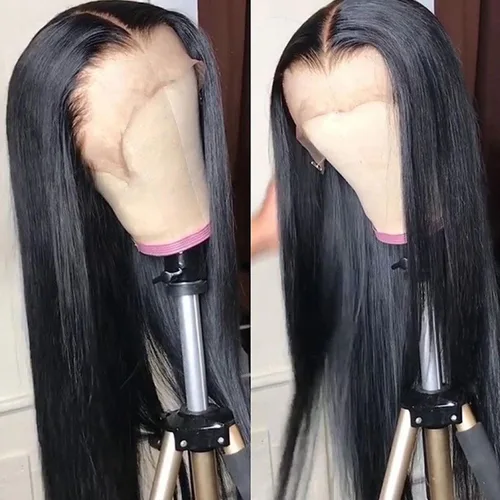 Miniatura 20 de Missyvan Pelucas de encaje frontal de cabello largo y lacio, color marrón natural, sin pegamento, castaño y rubio, pelucas sintéticas con encaje