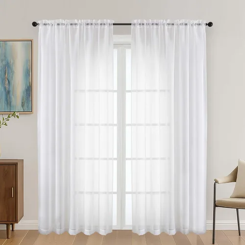 Miniatura 170 de OVZME - Cortinas traslúcidas blancas de 45 pulgadas de largo, 2 paneles, cortinas de gasa con bolsillo para barra para ventanas pequeñas, cada una