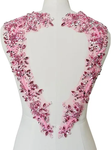 Miniatura 10 de Apliques hechos a mano con cuentas de diamantes de imitación para coser en parche de encaje de cristal, 1 par para ropa de bricolaje, vestido