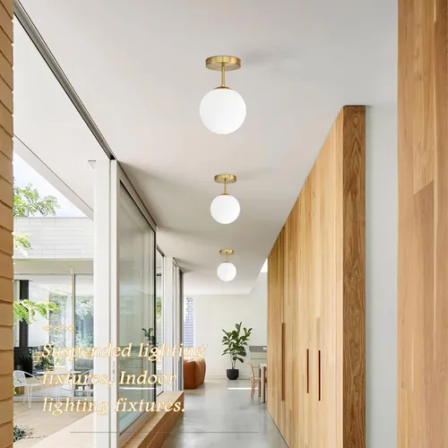 Miniatura 2 de Lámpara de techo semiempotrada con globo dorado, moderna de mediados de siglo, lámpara de techo con globo para pasillo, sala de estar, cocina, Latón