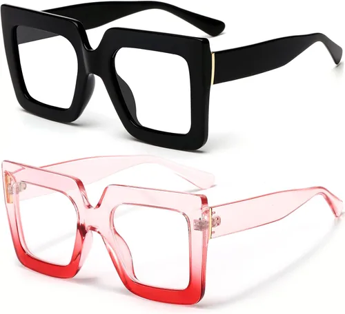 Miniatura 15 de Gafas de luz azul extragrandes para mujer, moda, gafas de computadora de lente cuadrada gruesa, sin receta, gafas negras, A1 negro