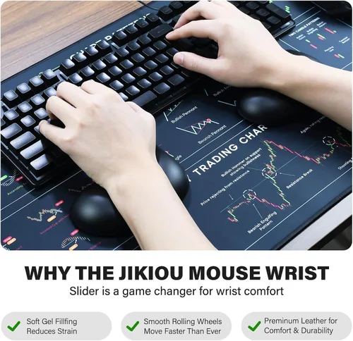 Miniatura 5 de JIKIOU Reposamanos ergonómicos deslizantes, muñeca de mouse de gel con superficie de cuero, almohadilla de muñeca deslizante con 4 ruedas