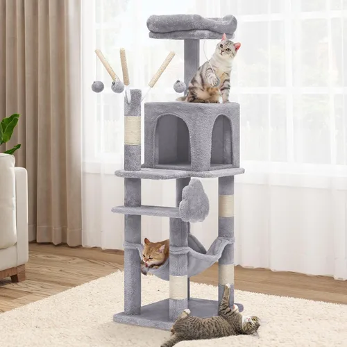 Miniatura 12 de YITAHOME Árbol para gatos de varios niveles de 44 pulgadas para gatitos de interior, muebles para gatos con postes para rascar, perca de felpa