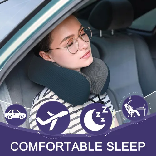 Miniatura 2 de napfun Almohada de cuello para viajes con bolsa de viaje, máscara de sueño y tapones para los oídos, almohada de espuma viscoelástica para dormir