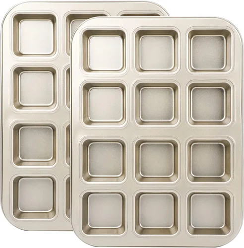 Miniatura 11 de Beasea Bandeja para brownie con divisores, 2 juegos de moldes cuadrados para cupcakes para brownies, 12 mini cavidades antiadherentes para hornear