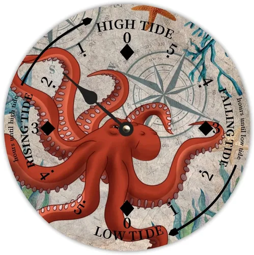 Miniatura 17 de Reloj de marea de estrella de mar oceánico, silencioso sin tictac, funciona con pilas, reloj de marea de madera, arte de pared, reloj de movimiento
