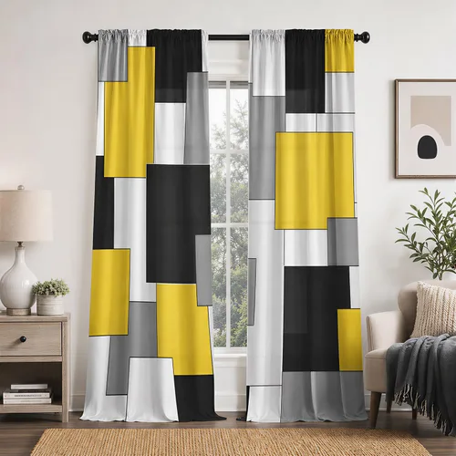 Miniatura 22 de Cortinas negras y rojas para sala de estar, 63 pulgadas de largo, cortinas geométricas modernas, blancas y grises, cortinas abstractas con bolsillo