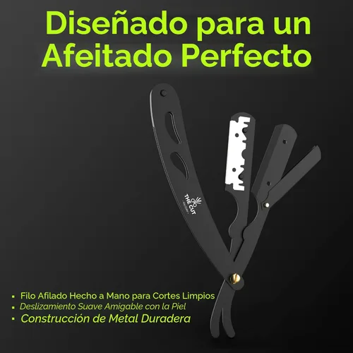 Miniatura 3 de The Cut Factory® Navaja recta para hombres, navaja de barbero profesional con borde recto para un afeitado suave y cómodo. Estuche de regalo de Negro