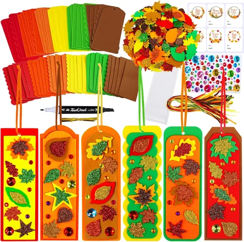 Winlyn 36 juegos de manualidades de otoño, manualidades de otoño, marcapáginas de hojas de bricolaje, juegos de arte, juegos de arte, calcomanías de