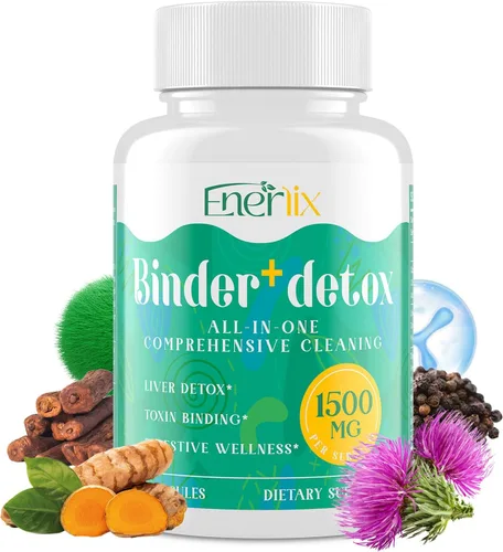 Enerlix Aglutinante de Desintoxicación 15 en 1, Carbón Activado, Zeolita y Arcilla de Bentonita, Chlorella, Suplemento de Desintoxicación de 1500 MG