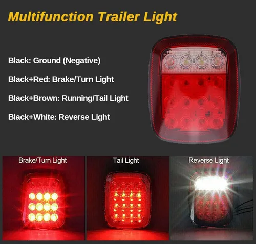 Miniatura 2 de 4 piezas 16 LED Luces traseras universales, 12V Luces indicadoras de parada, giro, reversa, marcha atrás, de frenado, marcador de distancia