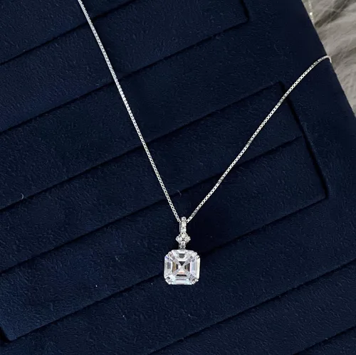 Miniatura 4 de Mints Collar con dije de morganita y corte Asscher de 2 quilates, plata de ley, joyería fina para mujer, Gema