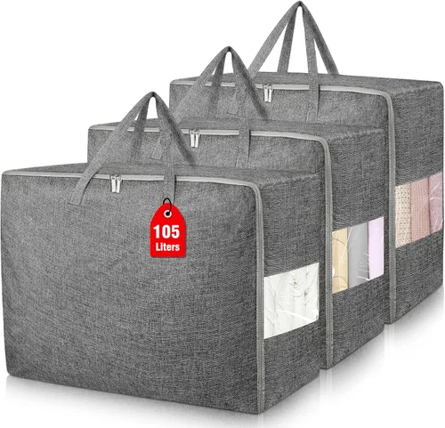 Miniatura 9 de Bolsas de almacenamiento extra grandes de 105 litros, plegables para manta de edredón, organizadores de armario y contenedores de almacenamiento