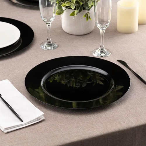 Miniatura 2 de Platos de 13 Pulgadas ELEGANT DISPOSABLES, Platos de plástico negros, resistentes y desechables, platos para servir, platos para cenas, vajilla